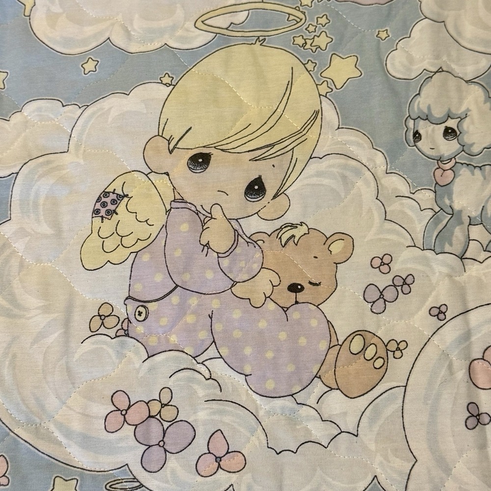 Vintage Precious Moments Baby Crib Blanket 45x32" Comforter Quilt Angels - Picture 5 of 10